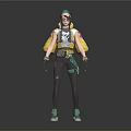 Stylish 3D Street Character Wearing Green Hat Yellow Purple Jacket Sunglasses and Green Fanny Pack