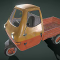 Yellow and Orange Tricycle Utility Vehicle with Cab and Cargo Bed