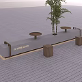 Landscape Seating Bench with Round Tables Plants Wooden Stools and GO GREEN GO WILD Sign