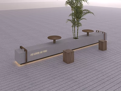 Landscape Seating Bench with Round Tables Plants Wooden Stools and GO GREEN GO WILD Sign 3d model
