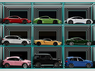 Different Types Of Cars In Grid Style 3d model