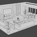 Modern Living Room Interior Design With Diamond Pattern TV Wall Sofa Coffee Table And Plants
