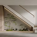 Modern Staircase Interior Design With Wooden Panel And Green Plant Decor