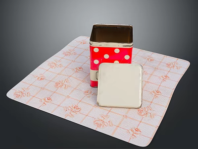 Red Polka Dot Storage Box And White Mat With Orange Floral Grid Pattern 3d model