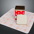 Red Polka Dot Storage Box And White Mat With Orange Floral Grid Pattern 3d model
