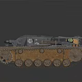 Weathered Military Vehicle With Tracked Wheels Turret Green Cylindrical Objects And White Insignia