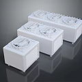 Three White Air Cooler Fans With Modern Design For Home Cooling Use