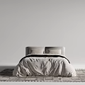 Stylish Gray Double Bed with Soft Duvet Pillows and Headboard on Striped Rug