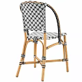 Stylish Leisure Chair With Black White Geometric Pattern Woven Seat Backrest And Rattan Frame