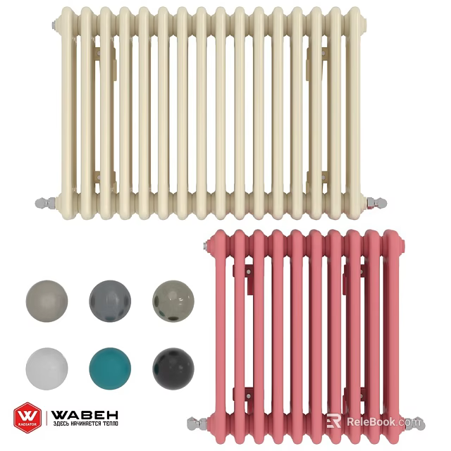 Stylish Vertical Radiators in Cream and Pink with Colorful Valve Covers 3d model 