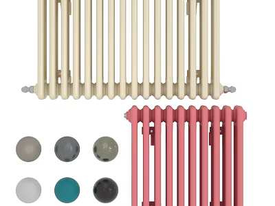 Stylish Vertical Radiators in Cream and Pink with Colorful Valve Covers 3d model