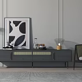 Modern TV Stand With Drawers And Decorative Items Near Geometric Artwork
