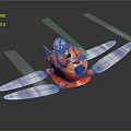 Orange Toy Passenger Plane with Transparent Wings on Dark Background with Reflection 3d model