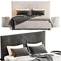 Stylish Double Bed Featuring Dark and Light Headboards Cozy Pillows Soft Blanket and Side Table 3d model