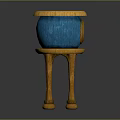 Blue Birdhouse With Circular Entrance Yellow Top On Yellow Four Legged Stand