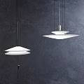 Modern White Layered Pendant Lights Hanging Against Gray Wall Background 3d model