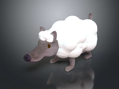 3D Animal Model Featuring Dog Like Face And Fluffy Sheep Wool Coat 3d model