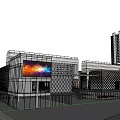 Modern Commercial Street With Glass Curtain Wall Large LED Screen Pedestrians High Rise Background