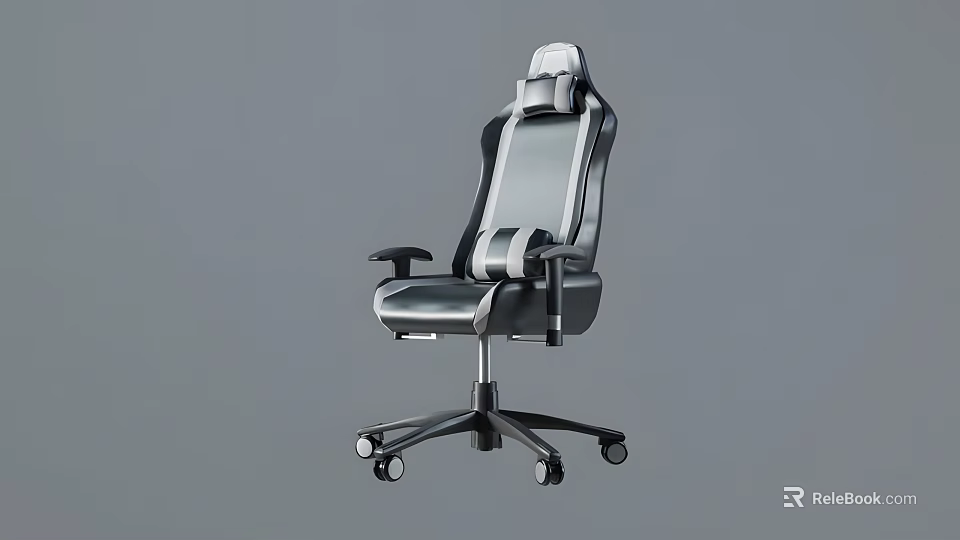 Comfortable Modern Leisure Chair with High Back Headrest Armrests and Wheeled Base Design 3d model 