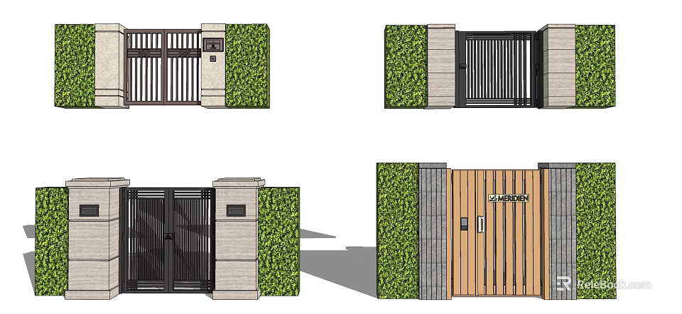 Different Design Swing Doors With Greenery Metal And Wooden Materials For Residential Entrance 3d model 