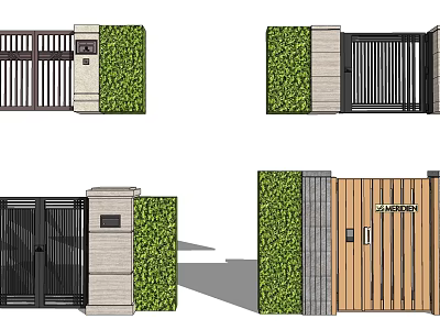 Different Design Swing Doors With Greenery Metal And Wooden Materials For Residential Entrance 3d model