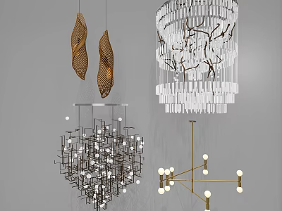 Various Modern Creative Chandeliers With Wooden Crystal Geometric Metal Designs 3d model