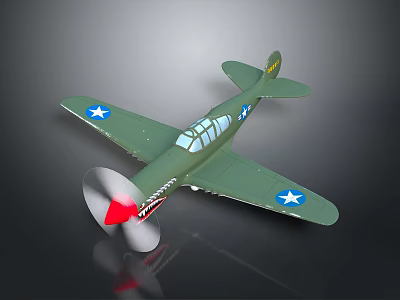 Green Airplane Model With Propeller And Stars On Wings Cockpit Windows 3d model