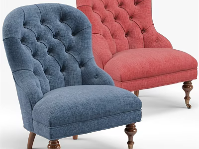 Blue and Red Upholstered Accent Chairs with Button Tufted Design and Wooden Legs 3d model