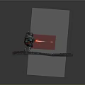 Robotic Game Movie Character Holding Gun Firing Red Laser On Platform With Red Patterns