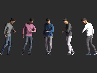 Men In Different Poses Wearing Colorful Casual Tops And Jeans 3d model