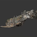 Natural Wooden Stone Terrain Model With Posts Rocks And Mossy Ground Elements 3d model