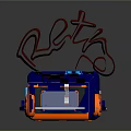 Retro Blue And Orange Audio Speaker With Tape Player And Brown Musical Note Decorative Lines