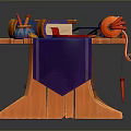 Wooden Workbench Interior With Blue Mat And Colorful Craft Tools