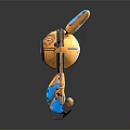 Two Puppet Like Mechanical Creatures With Yellow Blue Bodies And Ear Shaped Heads Holding Sticks