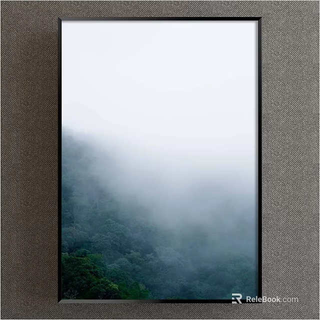 Misty Mountain Landscape Painting With Lush Green Forest And Morning Fog 3d model 