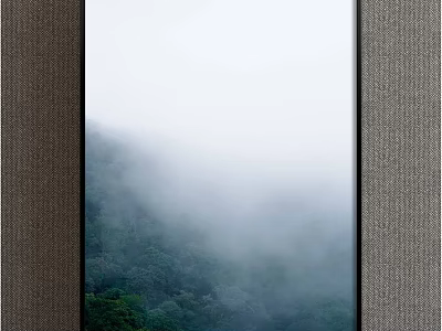 Misty Mountain Landscape Painting With Lush Green Forest And Morning Fog 3d model