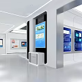 Modern Exhibition Hall Interior With Display Stand Large Screen And Information Panels 3d model