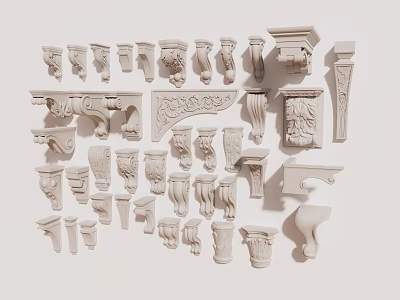 Ornamental Architectural Components With Carved Details And Classical Design Elements 3d model