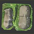 Ancient Architectural Model Featuring Sunken Areas Green Vegetation And Internal Structures