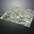 Satellite View City Map With Circular Center Radial Roads And Buildings