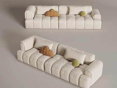 Modern White Sectional Sofa With Soft Pillows And Different Angles View 3d model