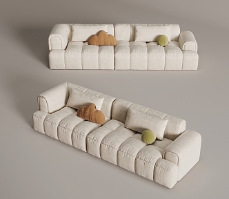 Cream Style Multi-Person Sofa Leather Sofa 3d model