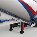 Functional Tanker Trailer For Liquid Transport With White Body Red Blue Stripes And Multiple Wheels