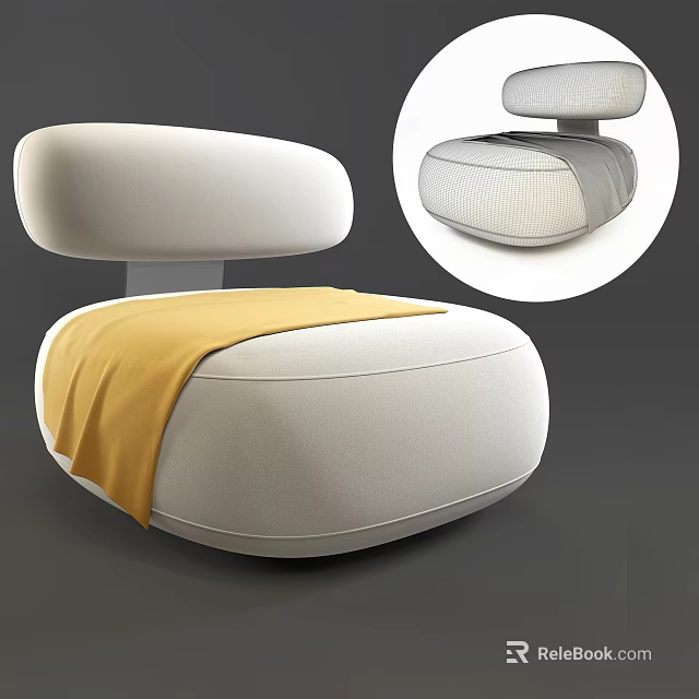 Modern White Single Seater Sofa with Yellow Blanket and Rounded Design 3d model