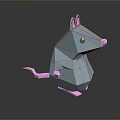 Low Poly Style Blue Mouse Game Movie Character With Pink Ears Nose Tail And Feet
