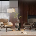 Modern Leisure Sofa Set with Two Toned Chairs Wooden Legs and Side Table Green Plants