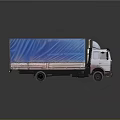 White Cab Cargo Truck With Blue Tarp Covered Bed On Gray Background