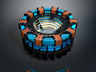 Industrial Circular Mechanical Device With Blue And Brown Components And Multi layered Structure 3d model
