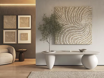 Abstract Paintings Decorate Modern Living Room Space 3d model