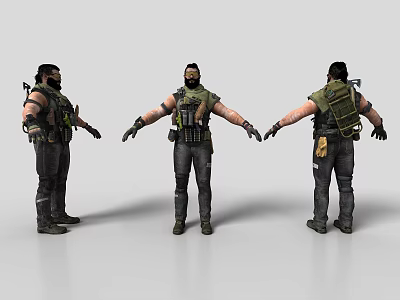 Game Movie Character 3D Model With Multiple Angles Tactical Gear And Combat Outfit 3d model